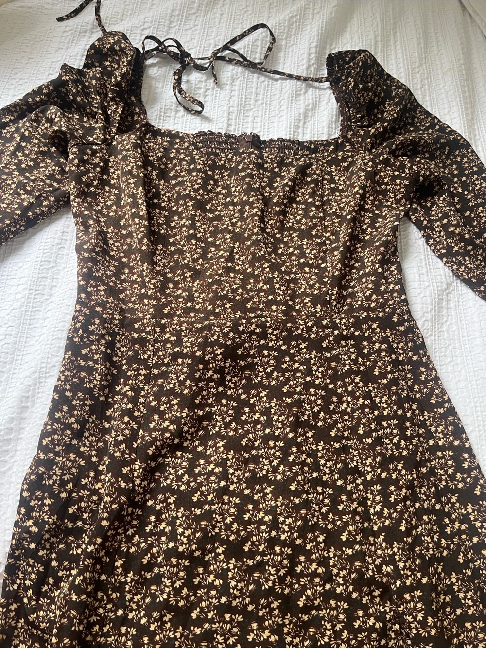 Brown Floral Long-Sleeve Maxi Dress with Square Neck - Picture 3 of 14